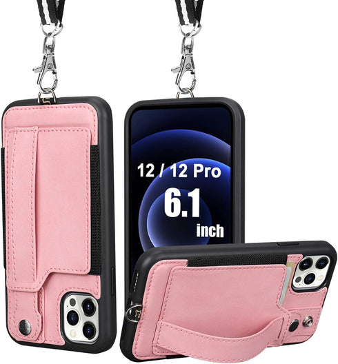 TOOVREN for iPhone 12/12 Pro Lanyard Case with Strap, Compatible with iPhone 12 Case 6.1" 2020,Slim Designer Wallet Protective Case with Card Hold...